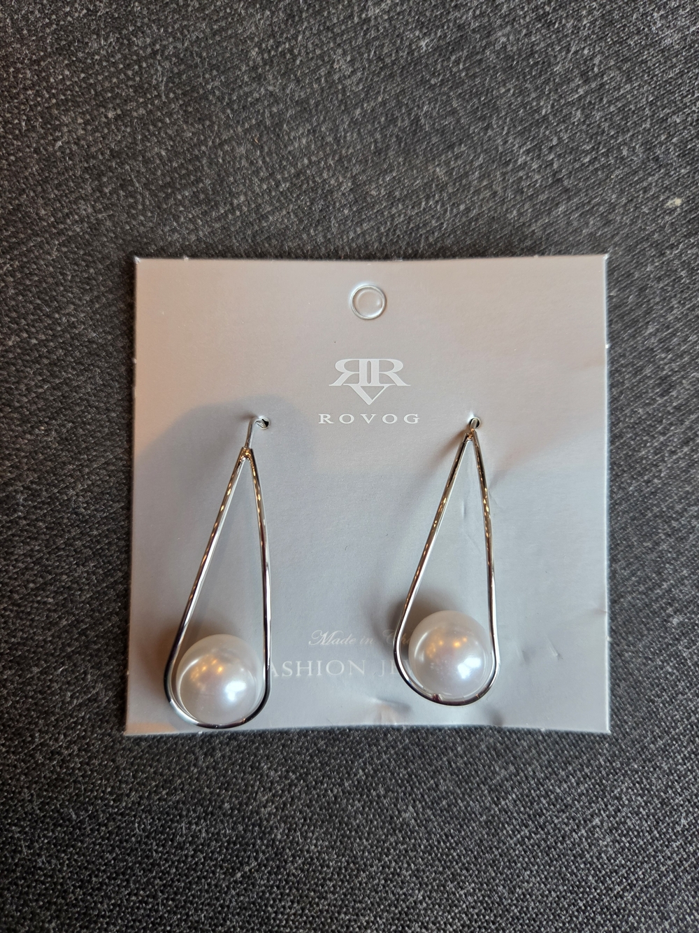 OVO Silver Teardrop Earrings with White Pearl Accent